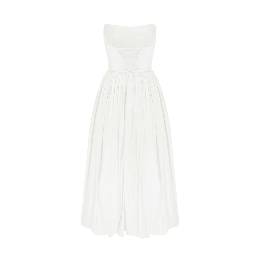 Sibby Strapless Midi Dress in White