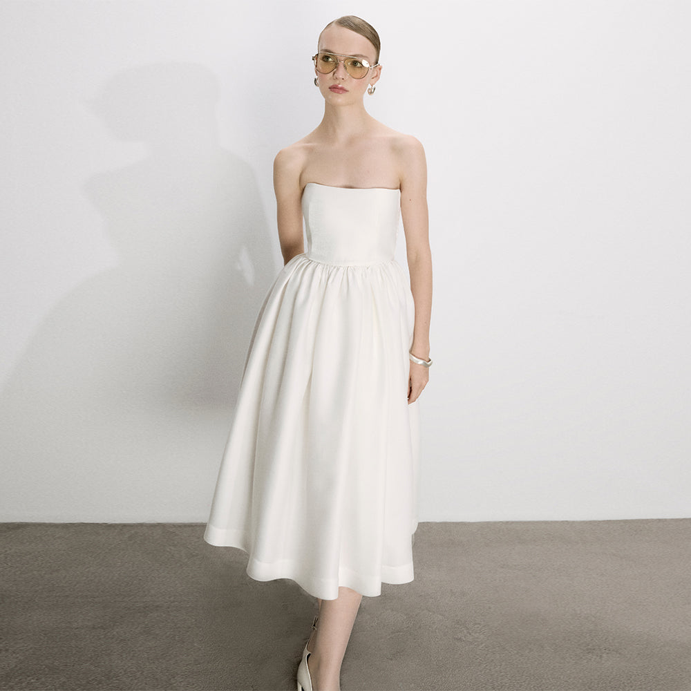 Sibby Strapless Midi Dress in White