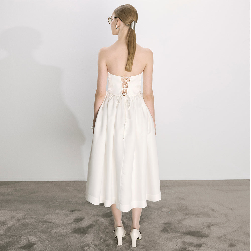 Sibby Strapless Midi Dress in White