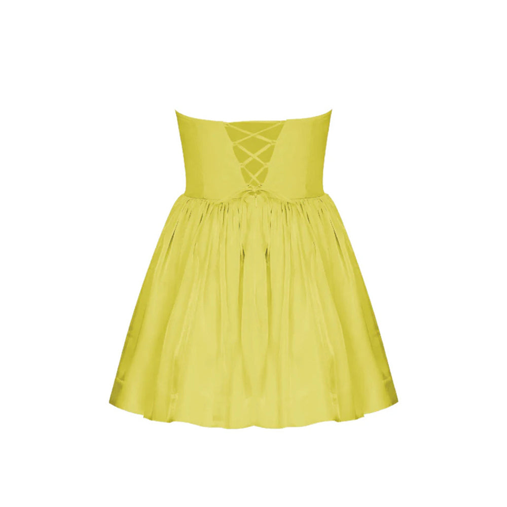 Sibby Strapless Satin Mini Dress in Marigold