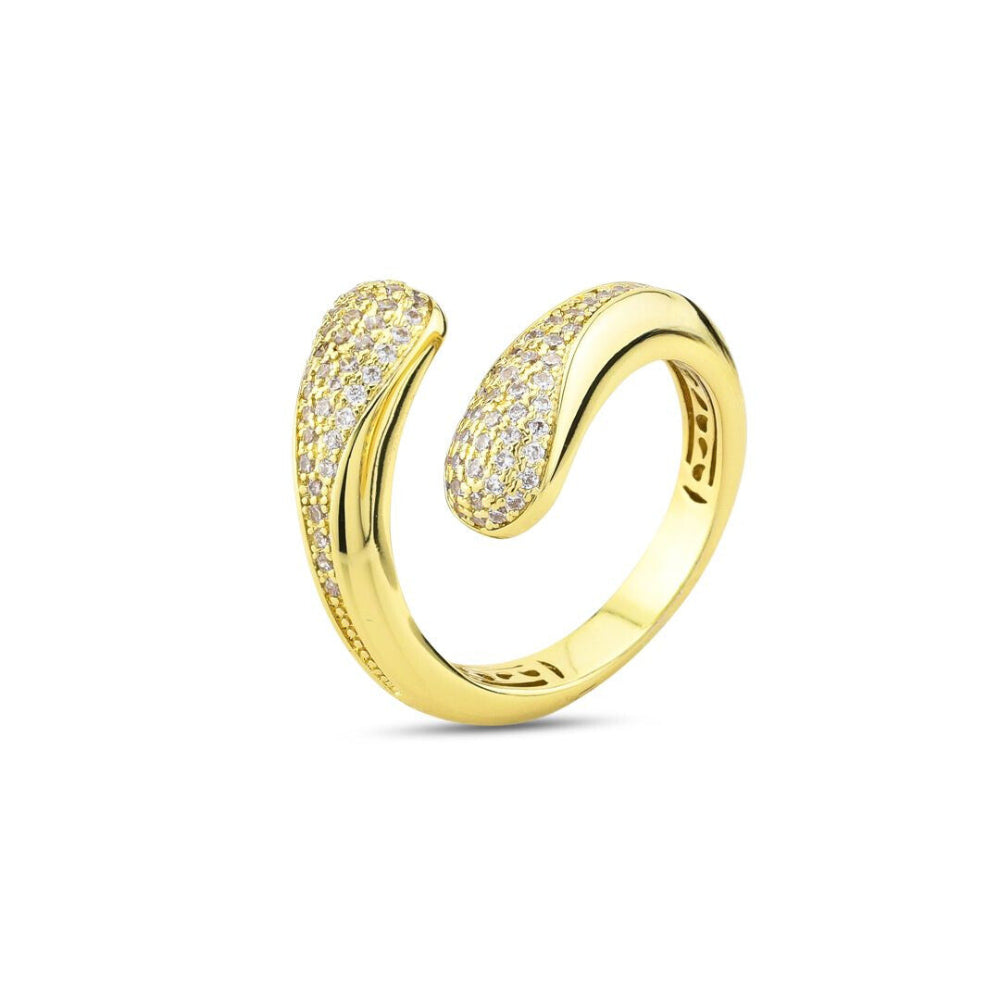 Shop online premium yellow gold plated wrap cuff ring with sparkling pave cubic zirconia stones.