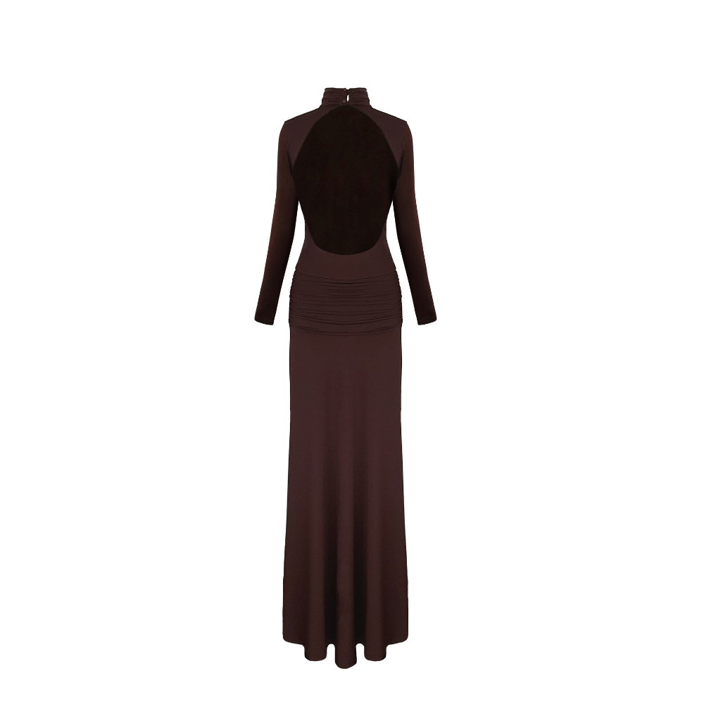 Sienna Long Jersey Dress In Burnt Brown