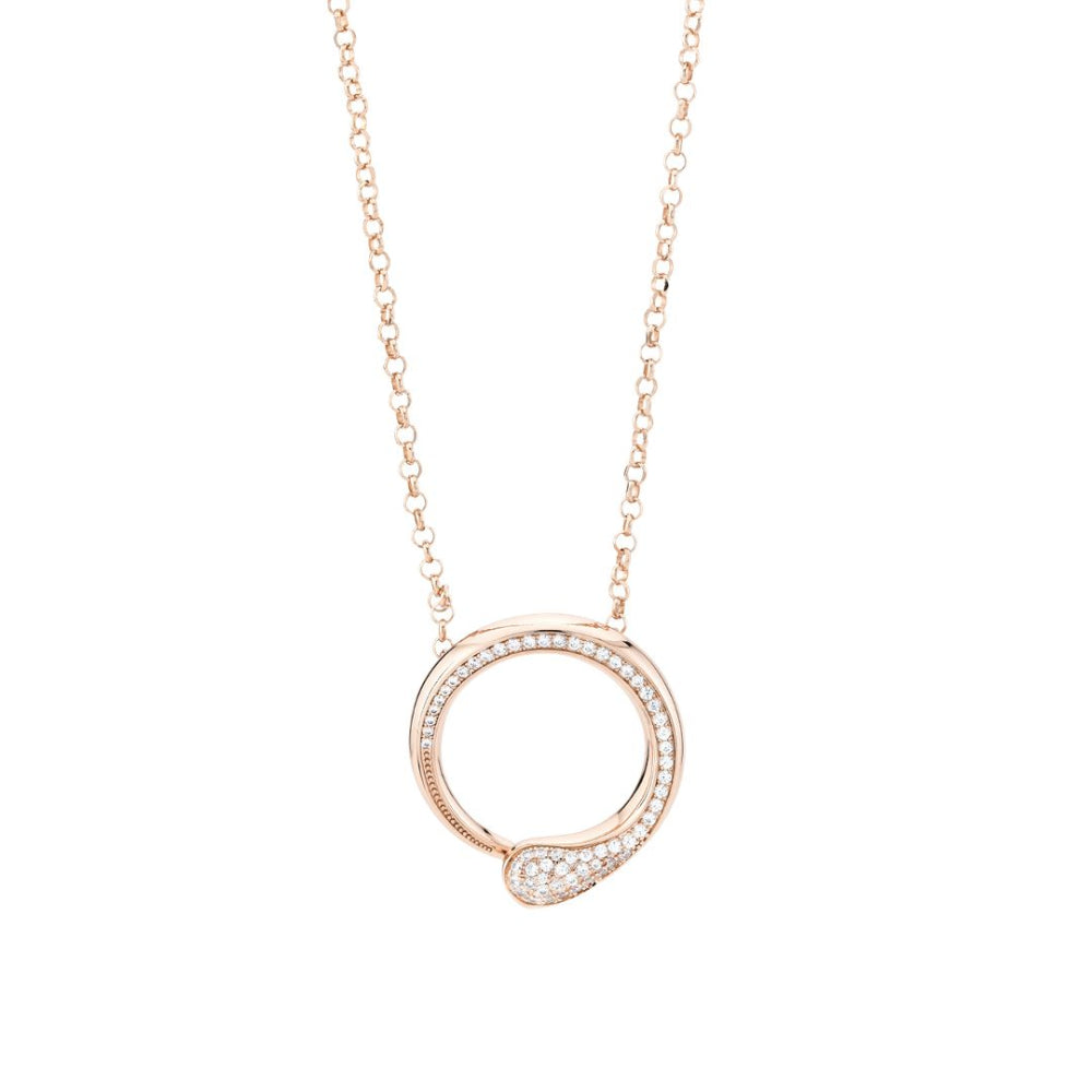Shop online premium rose gold pendant necklace with sparkling pave cubic zirconia circle motif.