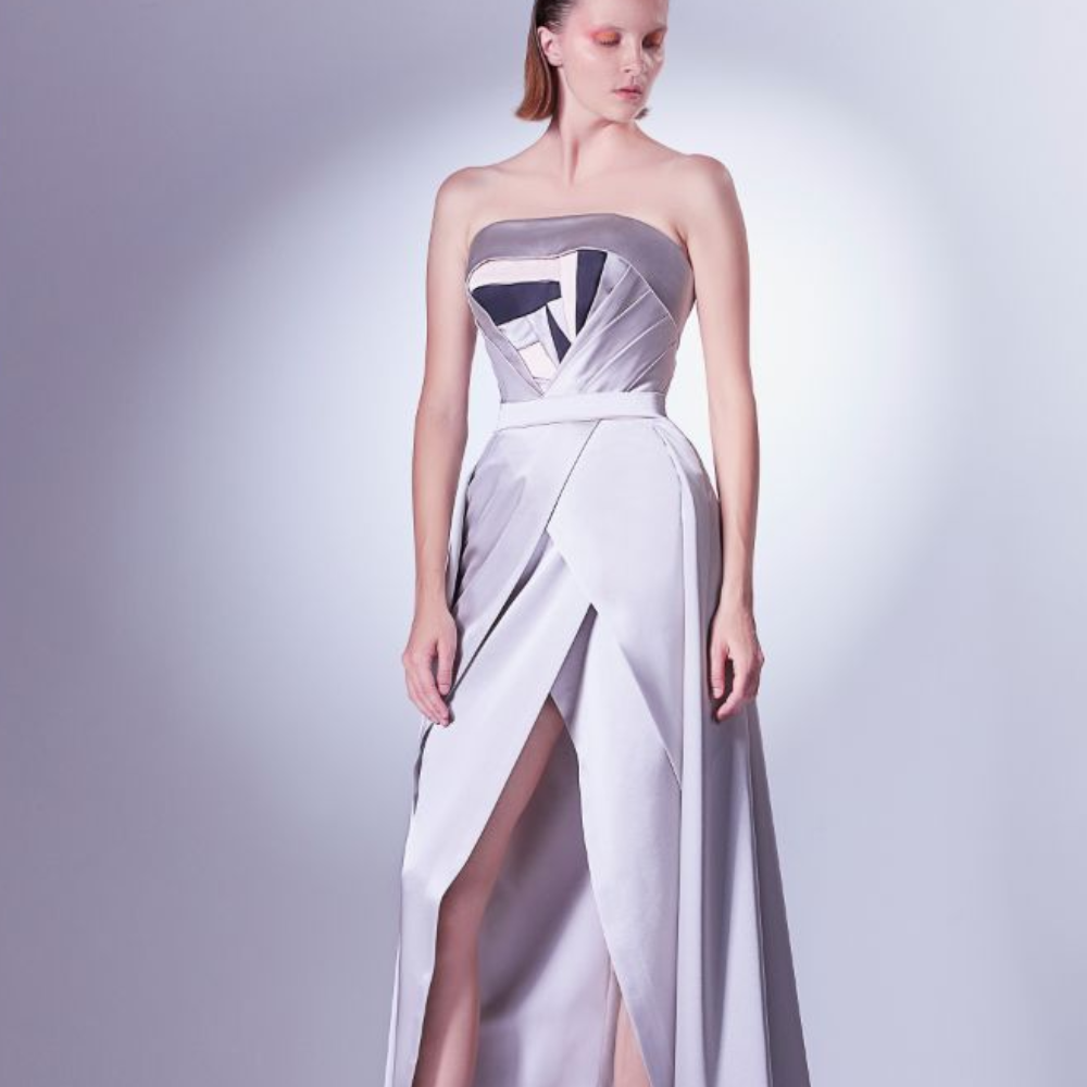 A unique palette of colors merges meticulously in this dress to create a unique and distinguished look.