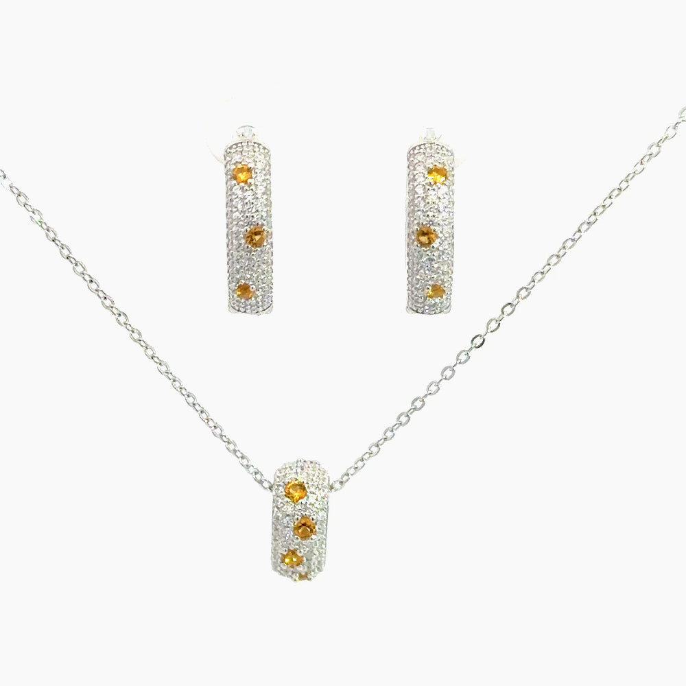 Shop online premium sterling silver amber speckled necklace with oval pavé ring of created Ambers and white cubic zircons.