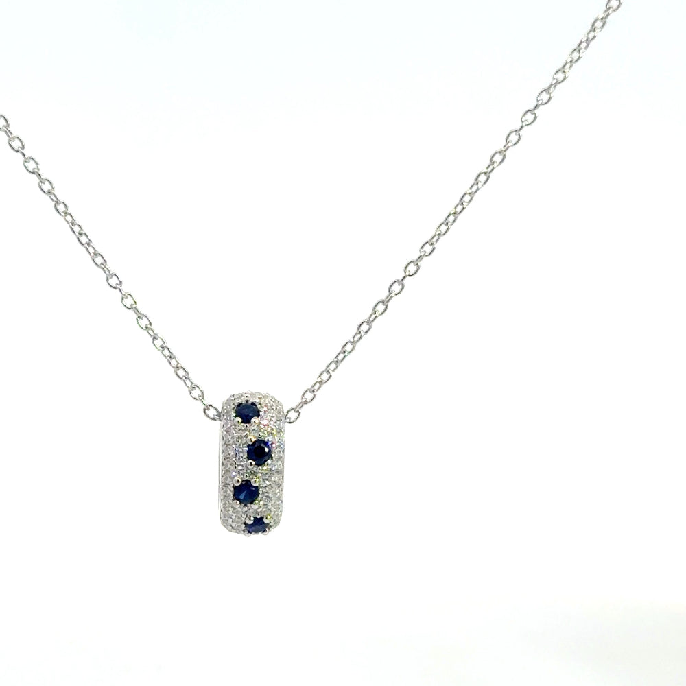 Shop online premium sterling silver blue sapphire speckled necklace with oval pavé ring of created Blue Sapphires and white cubic zircons.