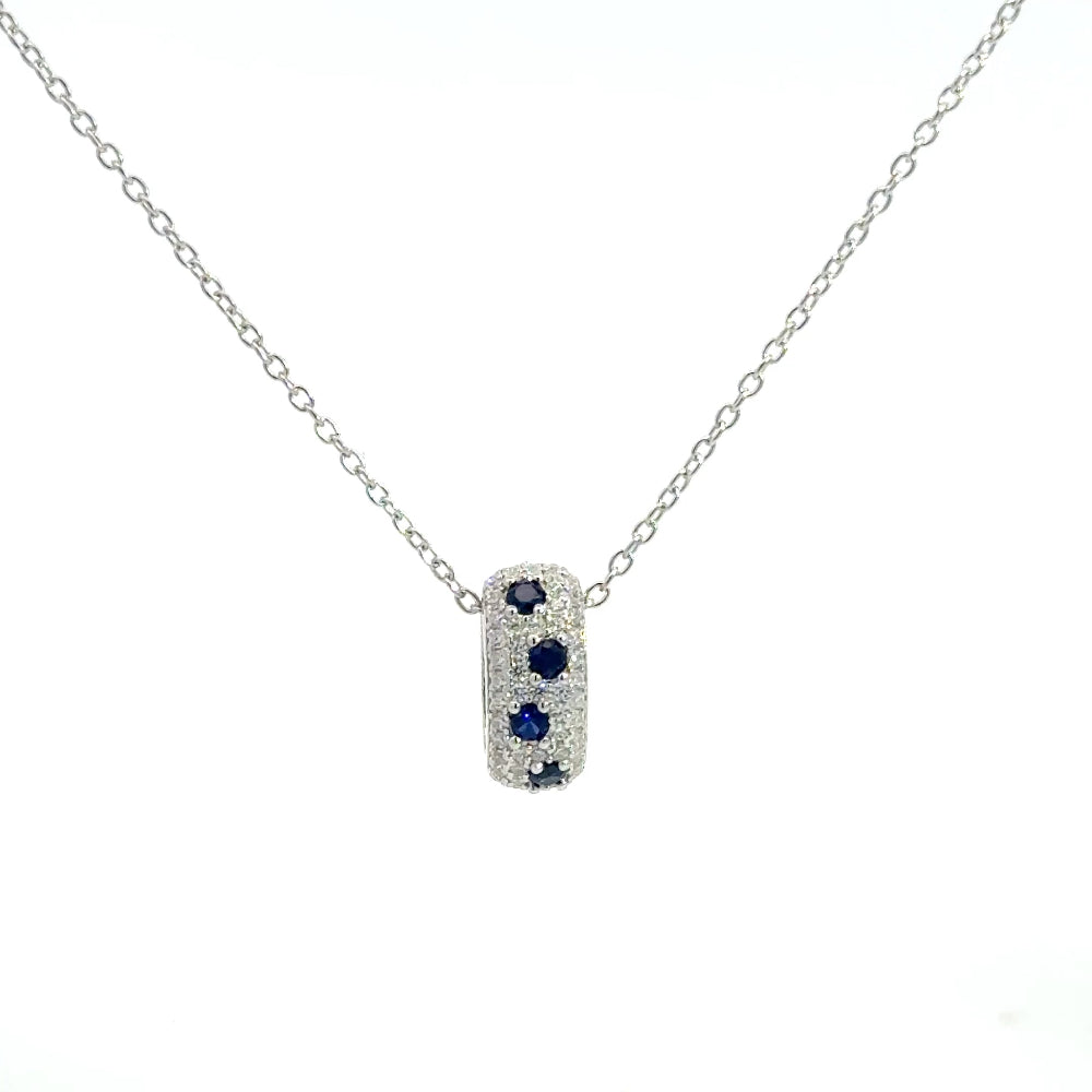 Shop online premium sterling silver blue sapphire speckled necklace with oval pavé ring of created Blue Sapphires and white cubic zircons.