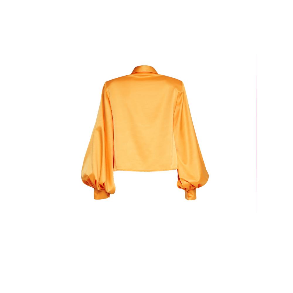 Deconstructed silk/satin shirt with unmatching buttons.