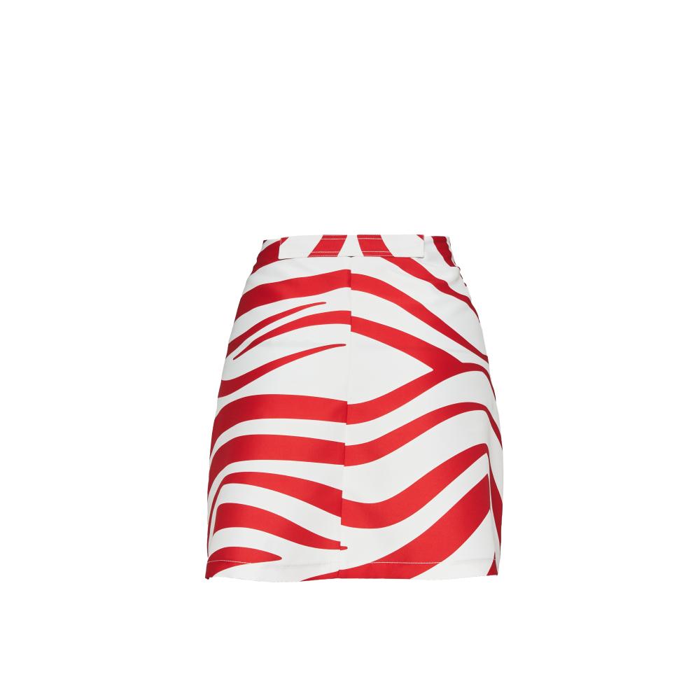 Asymmetric print straight-leg mini-skirt. Slanted Zebra Skirt