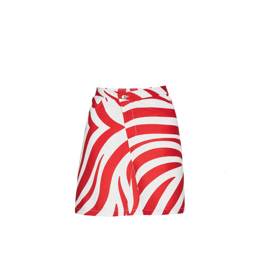 Asymmetric print straight-leg mini-skirt. Slanted Zebra Skirt