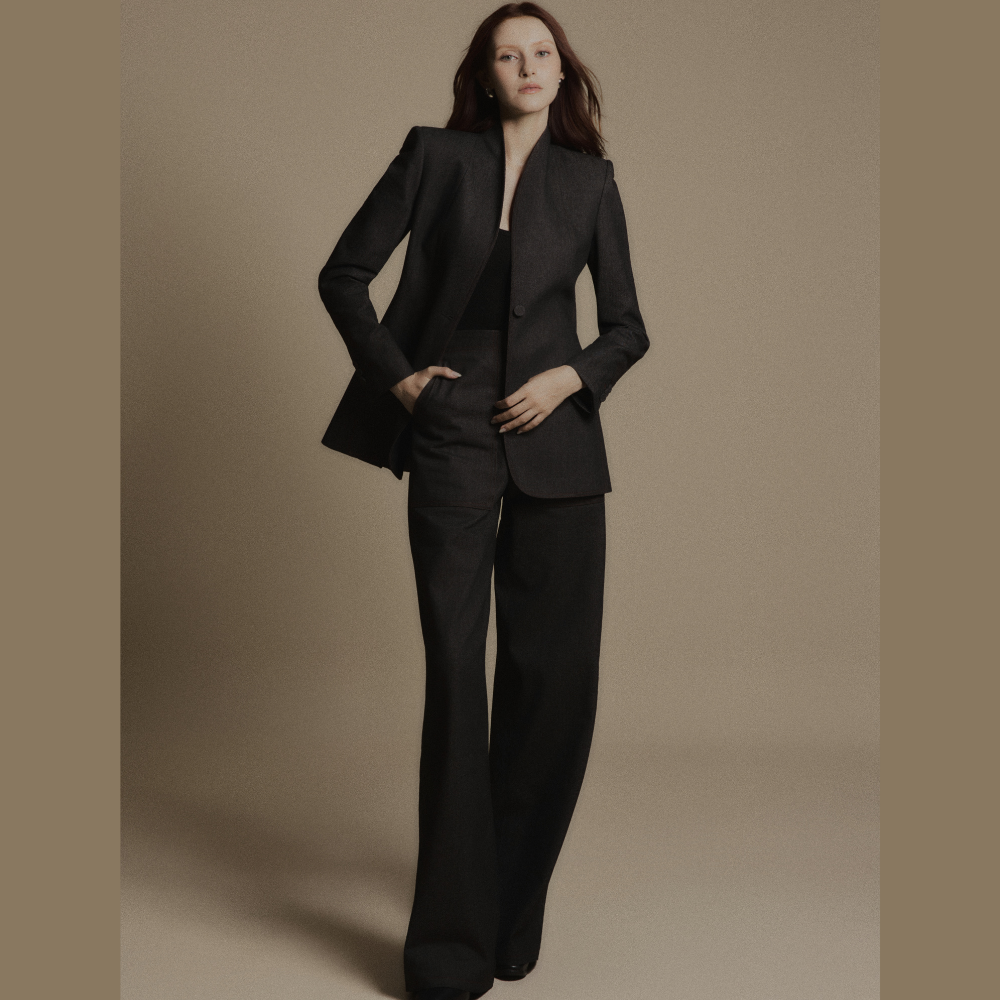 Upgrade your wardrobe with designer dresses for women and the modern Slate Denim Suit Jacket. Shop Now!