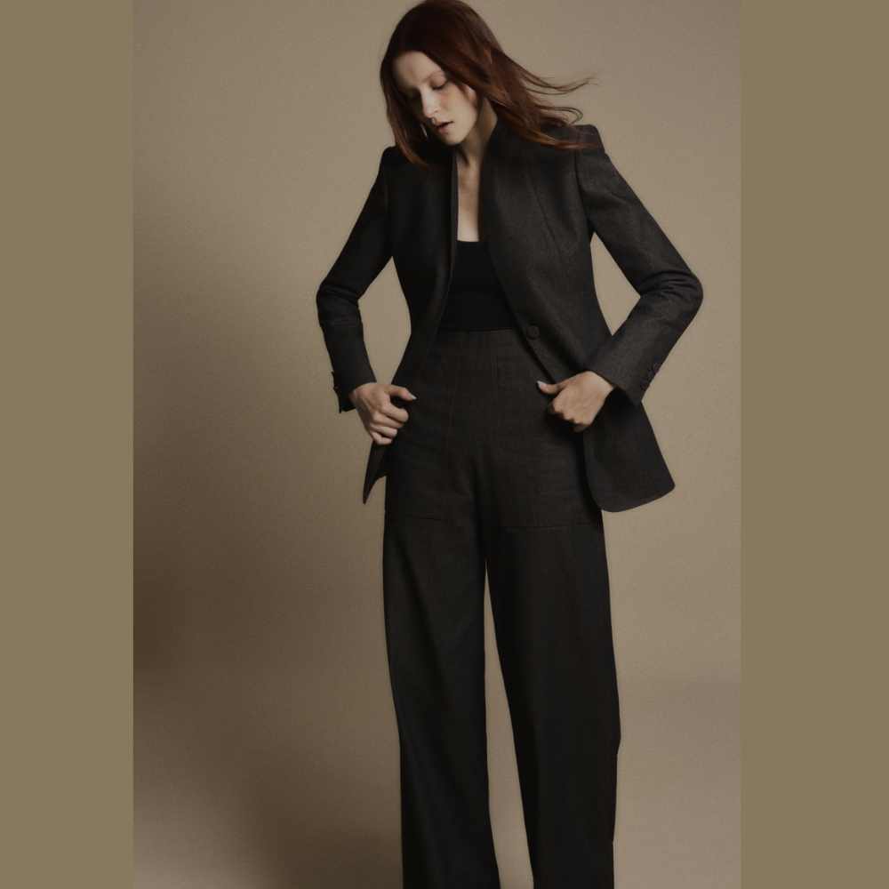 Upgrade your wardrobe with designer dresses for women and the modern Slate Denim Suit Jacket. Shop Now!