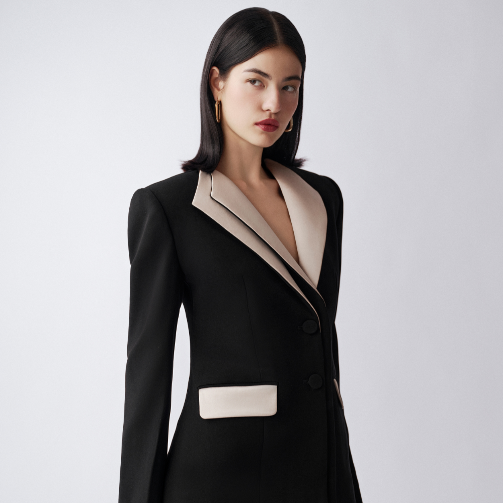 Sol A line silk blazer from luxury wear online. Shop Now!
