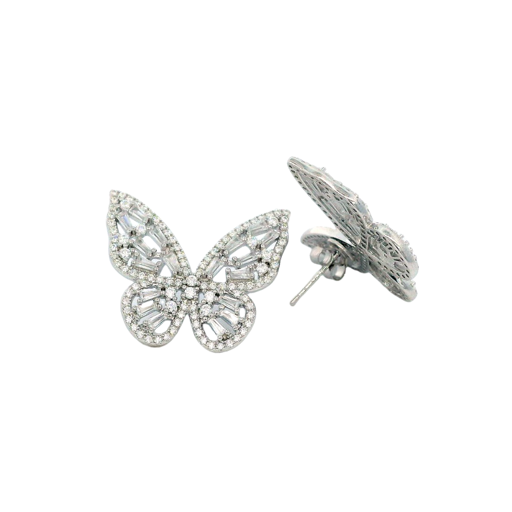 Shop online premium sterling silver butterfly stud earrings with sparkling cubic zirconia stones.
