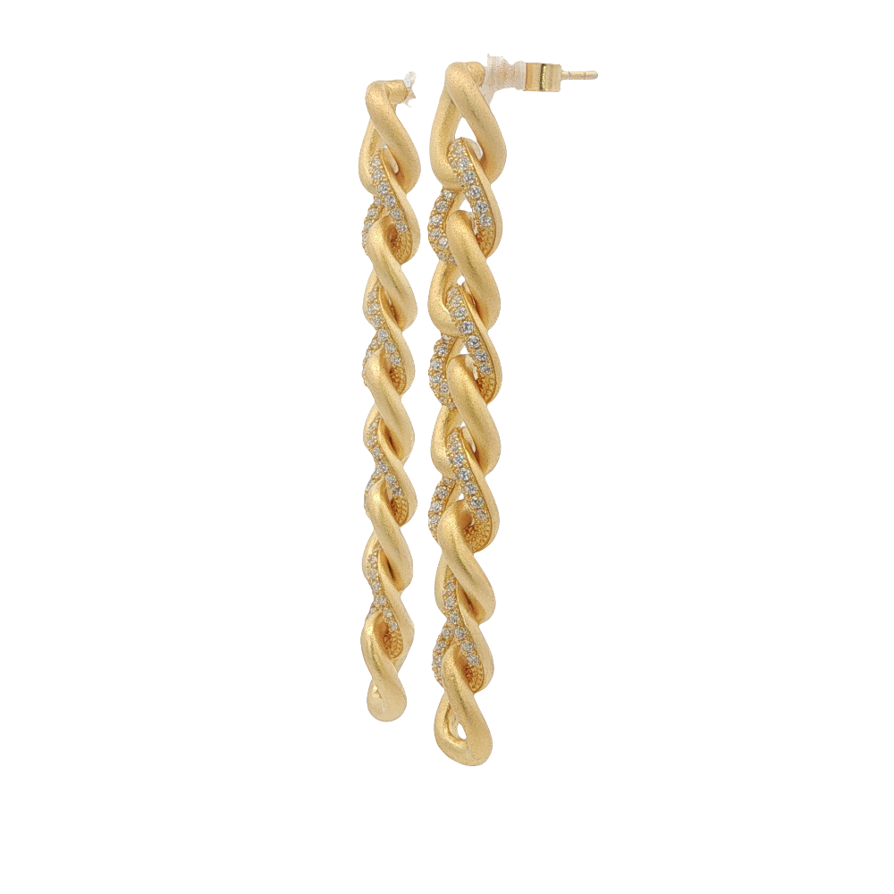 Shop online premium 18K gold Cuban chain shoulder duster earrings with CZ stones.