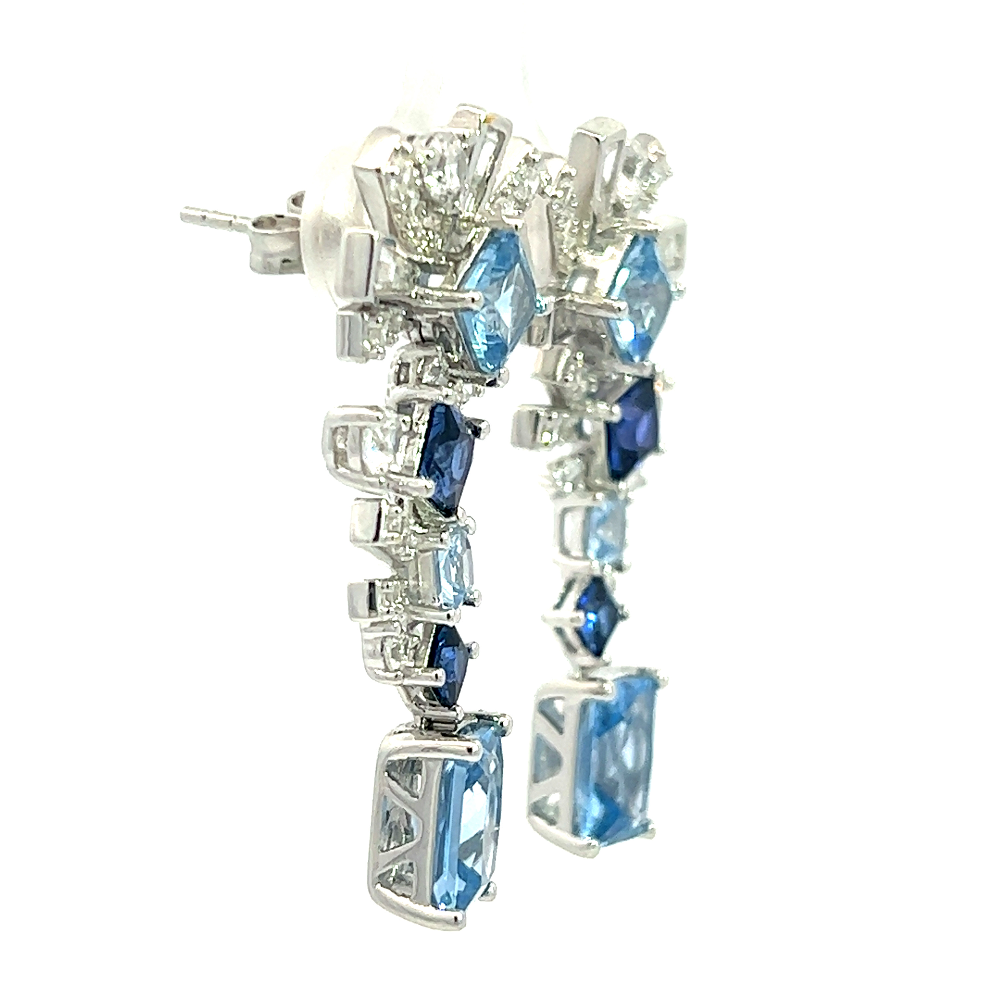 Shop online premium rhodium plated spinel and blue sapphire earrings with CZ stones.