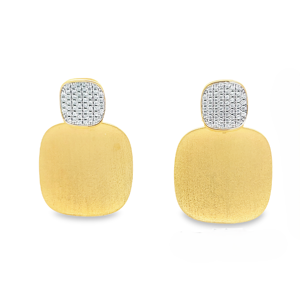 Shop online premium 18K gold square dangle earrings with sparkling cubic zirconia stones.