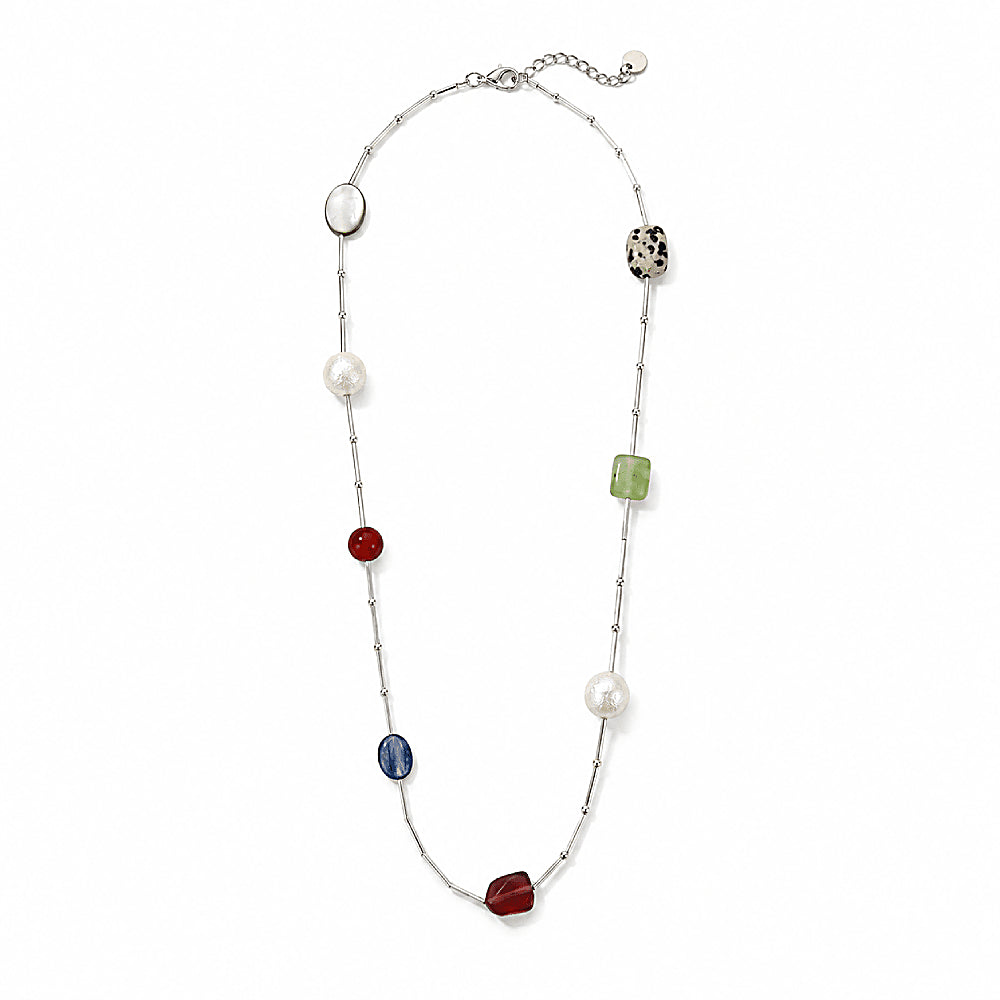 Discover the Summer Spritz Multi-Stone Necklace at The Luxe Maison, featuring colorful natural stones, agate, and luminous Czech glass beads for a vibrant, playful look inspired by sunny summer days.