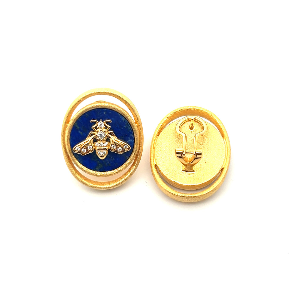 Shop online premium 18K gold vintage lapis lazuli earrings with sparkling CZ accents.