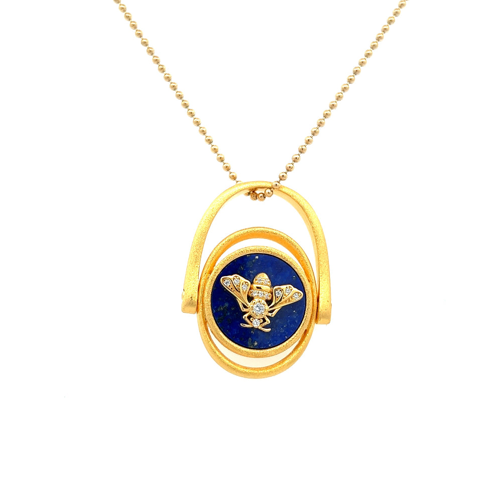 Shop online premium 18K gold-dipped lapis lazuli ring with bee emblem & cubic zirconia detailing.