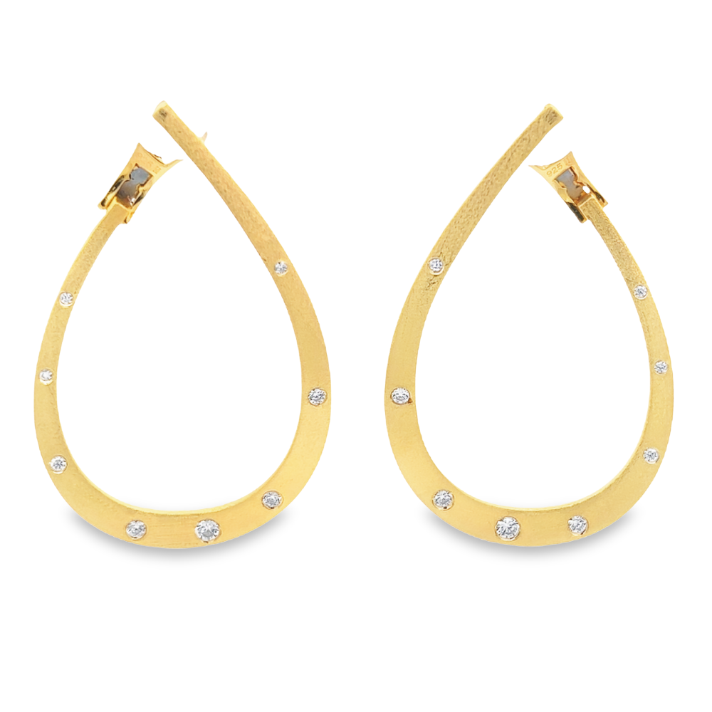 Shop online premium 18K gold-dipped teardrop hoop earrings with sparkling CZ stones.