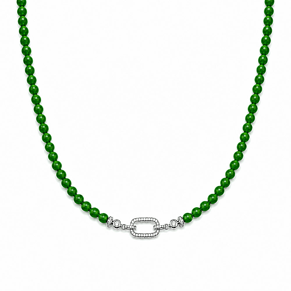 Discover the Sylva Green Chardonnay Beaded Necklace at The Luxe Maison, featuring luminous green chalcedony beads, sparkling zircon accents, and a versatile clasp for personalized, elegant styling.