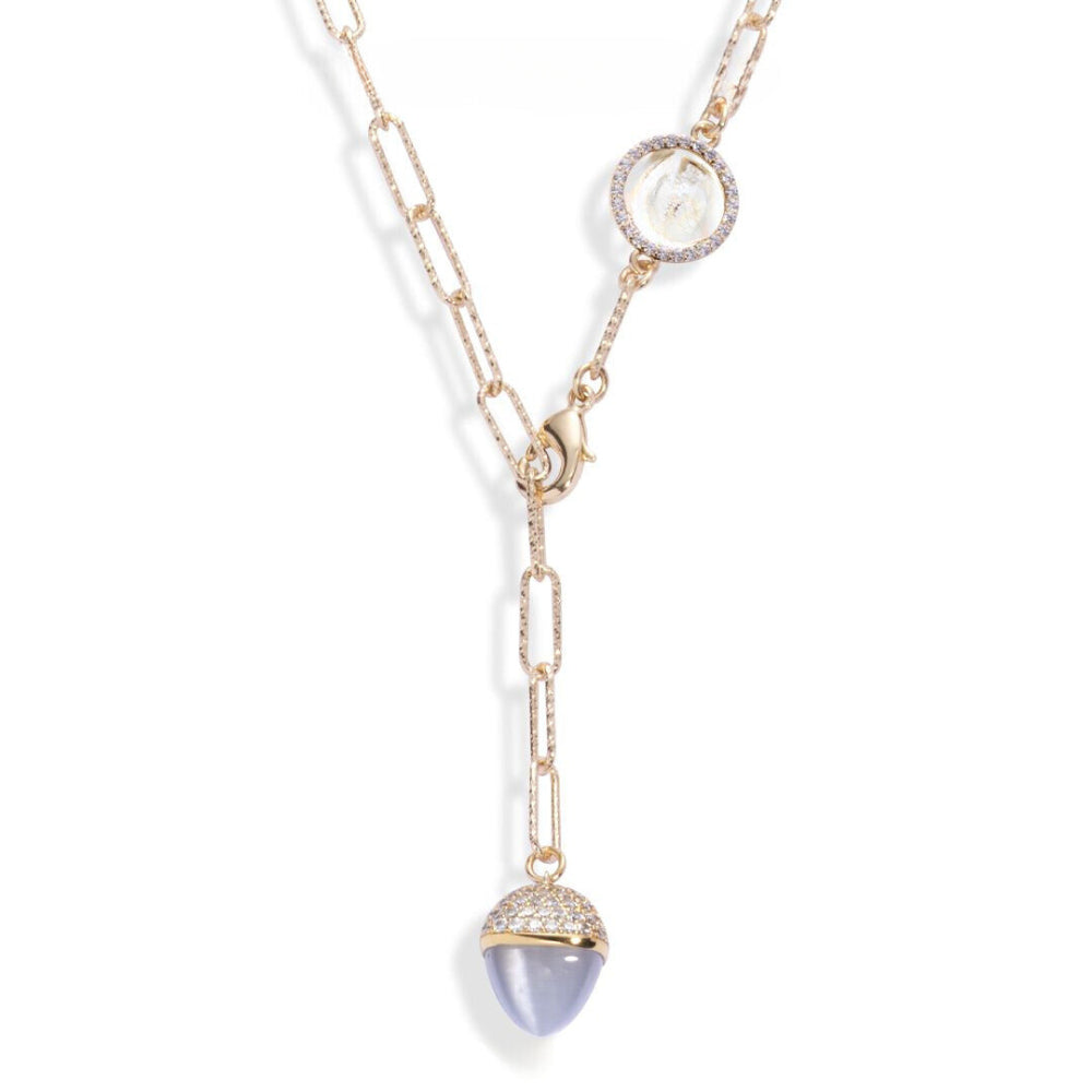 Shop online premium yellow gold pendant necklace with gray agate crystal and sparkling cubic zirconia accents.