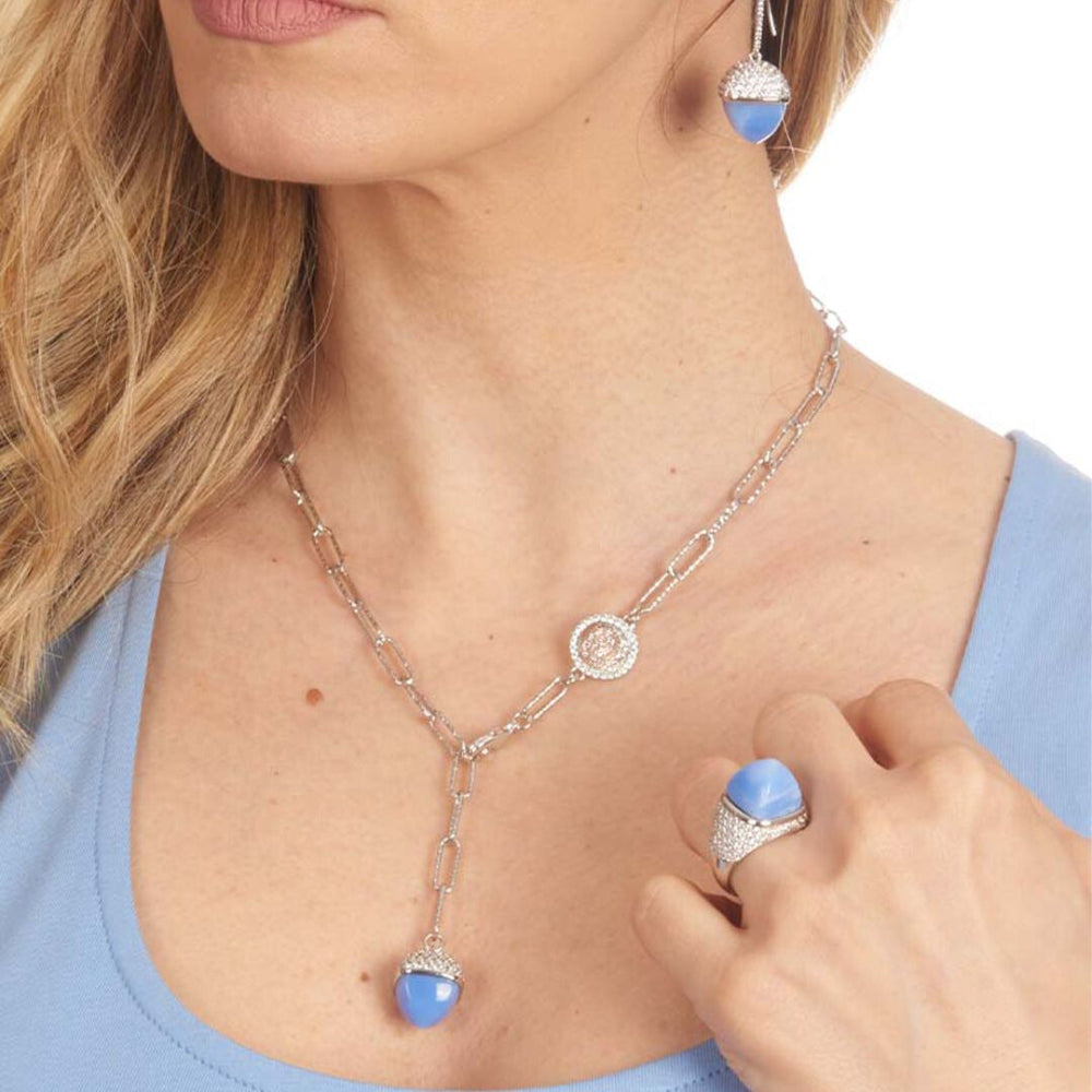 Shop online premium pendant necklace with blue chalcedony crystal and sparkling cubic zirconia accents.