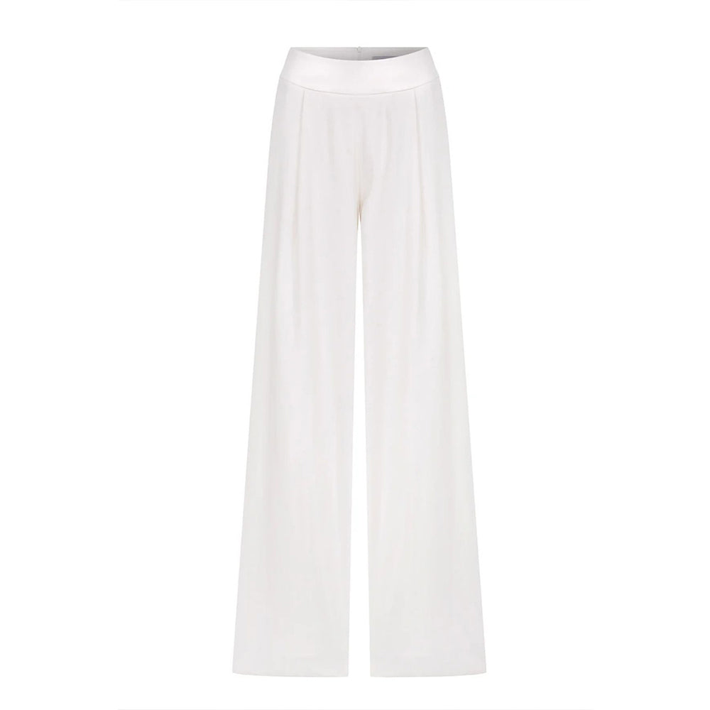 Tina Trousers in White with Satin Waistband