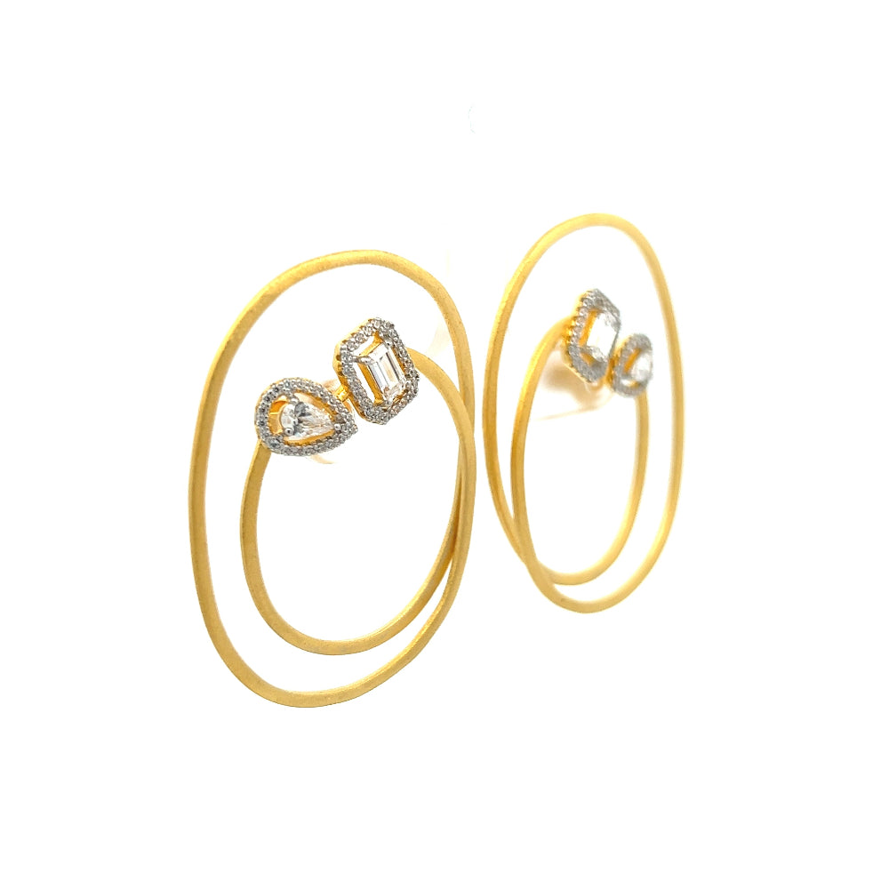 Shop online premium 18K gold drop earrings with artistic swiggly design and CZ studs.