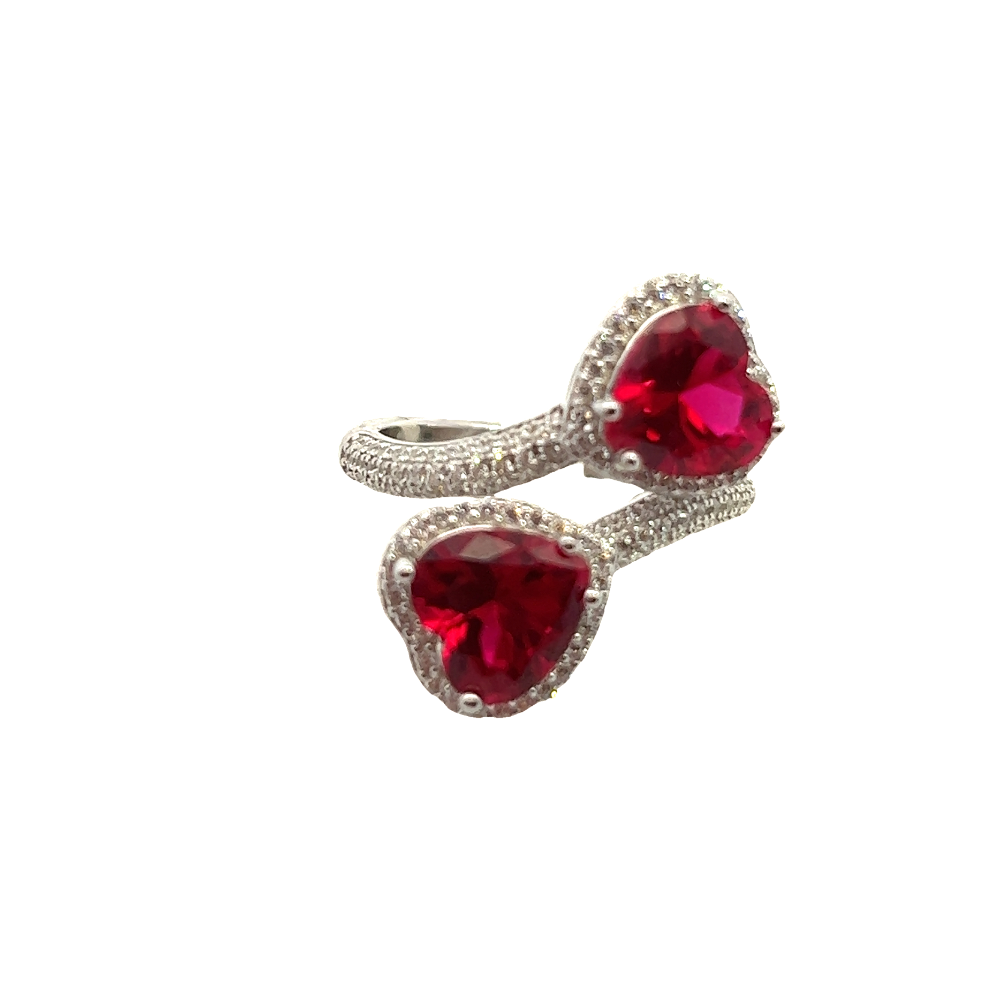 Shop online premium heart-shaped ruby ring with sparkling cubic zirconia in sterling silver.