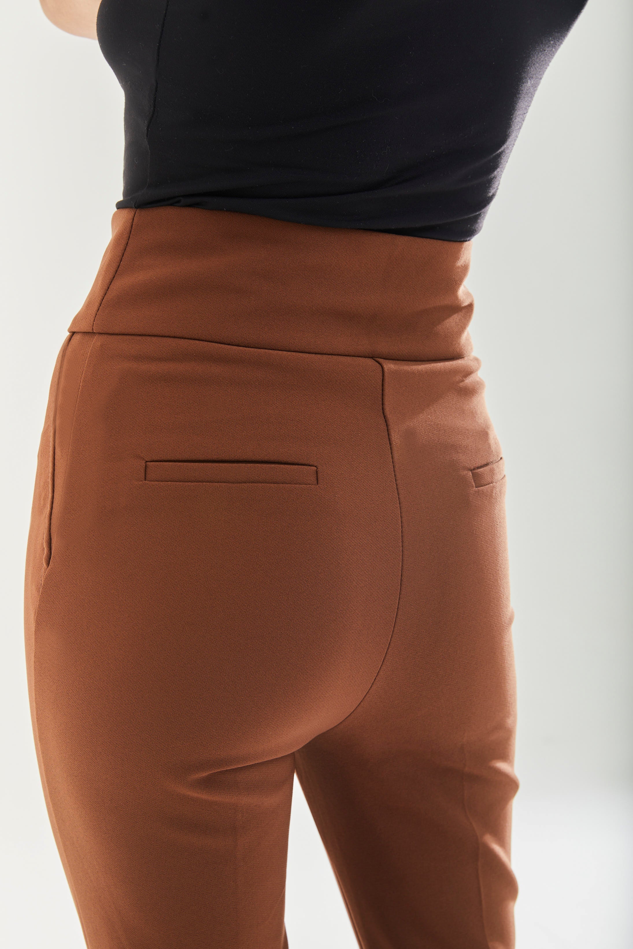 Women's Trousers - Plain Brown Skinny Fit Ankle Length with Zip Closure - Liquorish