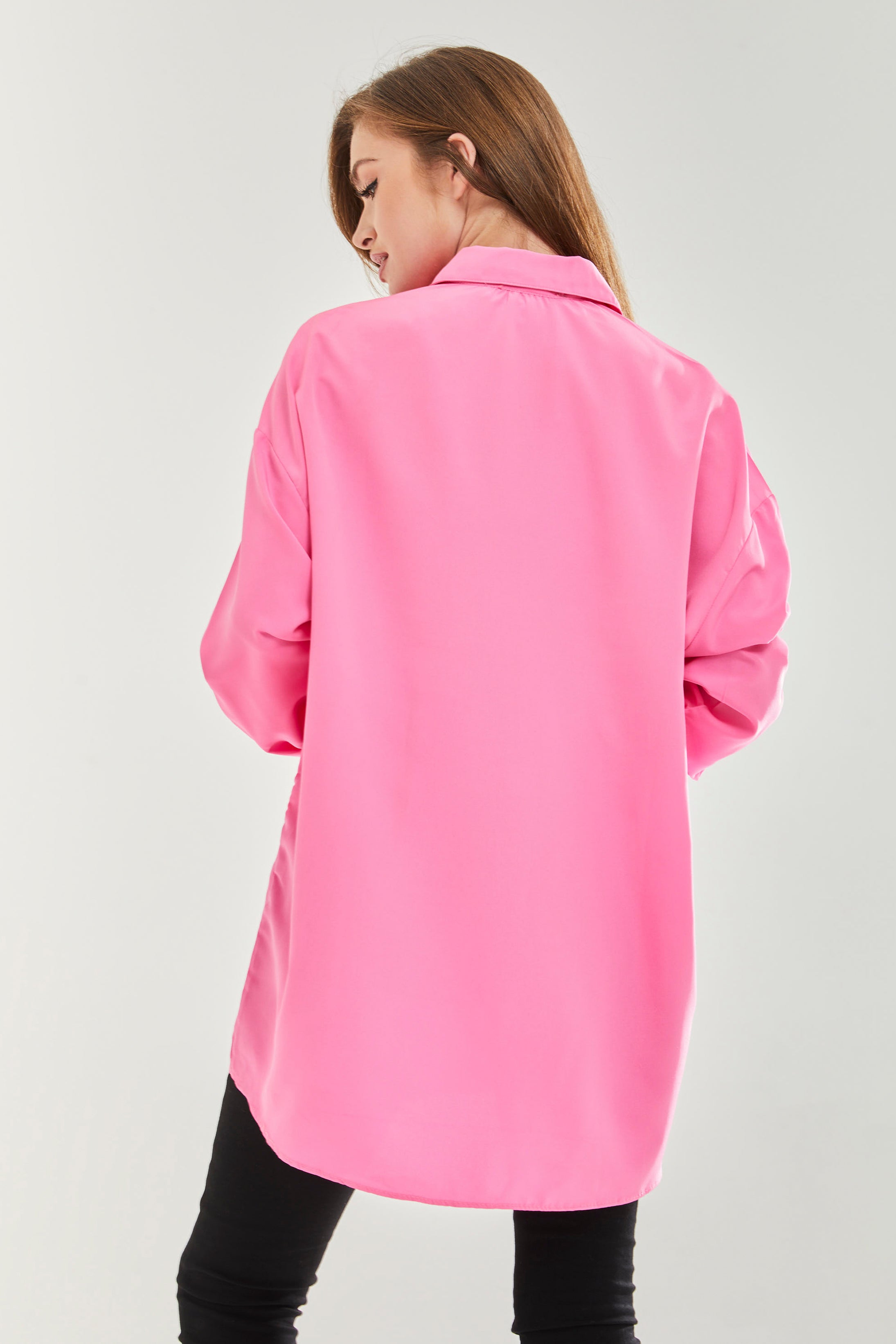 Women's Pink Oversized Shirt - Classic Style, Full Length Sleeves, Tie Side, Regular Fit, Available in Sizes S, M, L