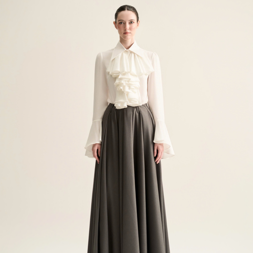 Velora A line skirt in soft wool for fine womenwear charm. Shop Now!