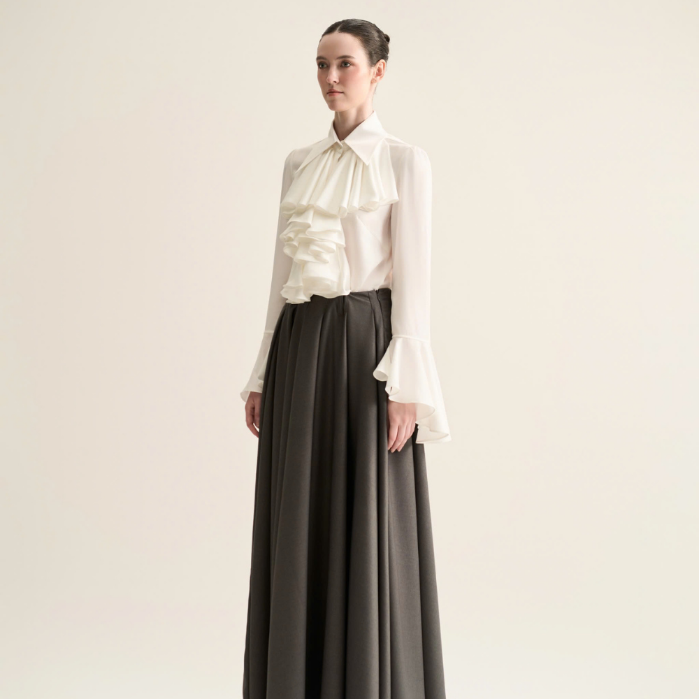 Velora A line skirt in soft wool for fine womenwear charm. Shop Now!