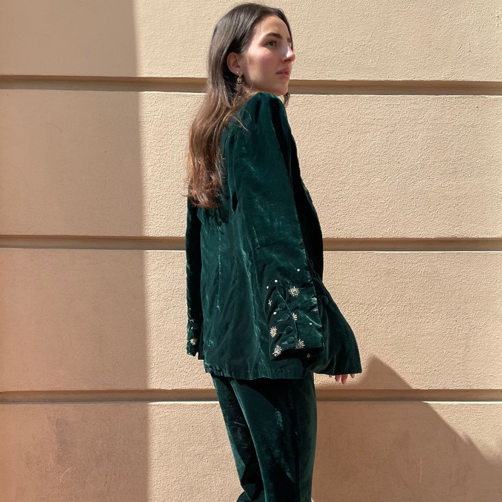 Veste Emma - Velours Vert 95% PES, 5% Lycra