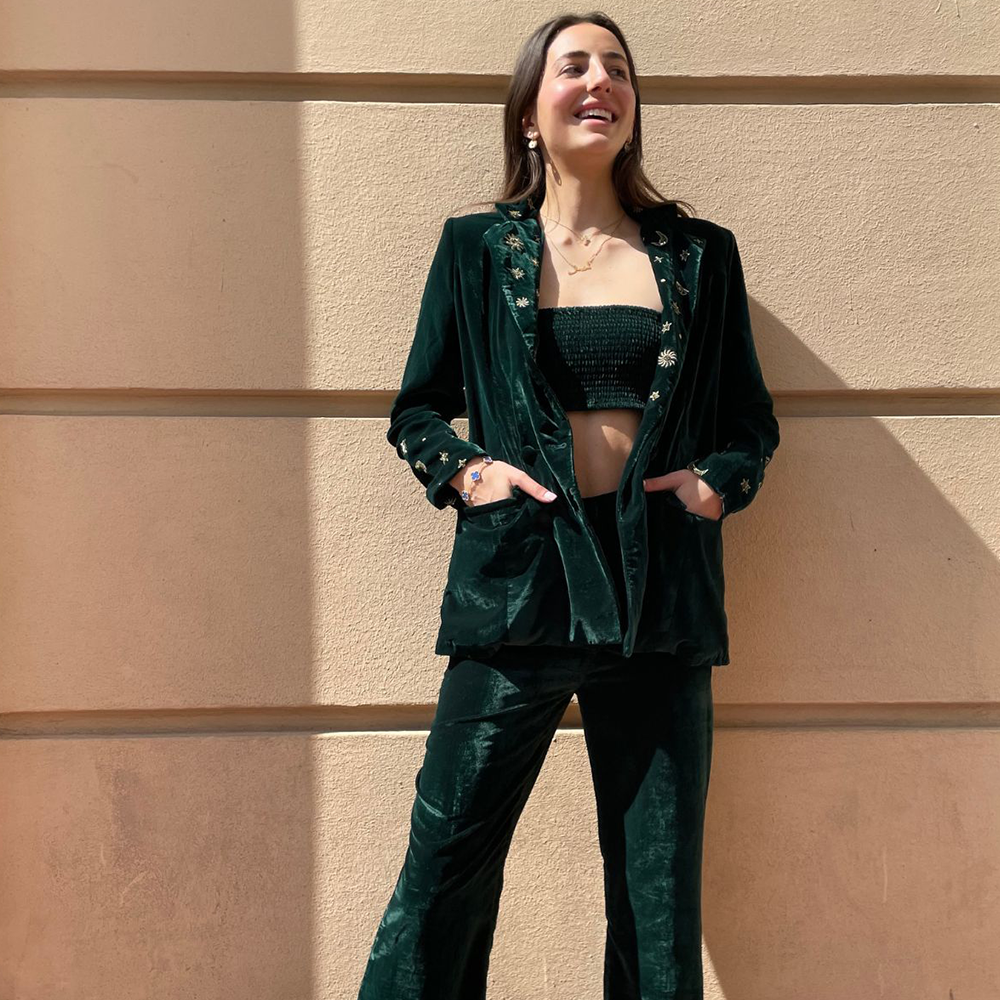 Veste Emma - Velours Vert 95% PES, 5% Lycra