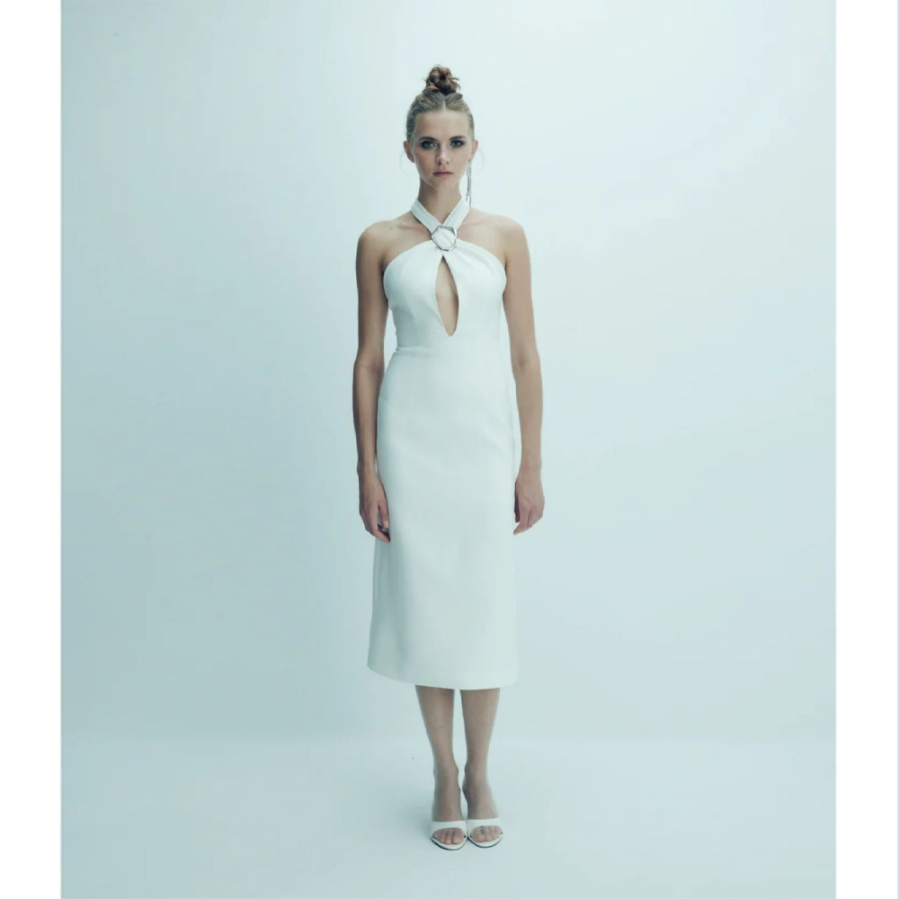 Women cloth shops offer stylish Viana Crepe Midi Dress crafted beautifully. Shop Now!