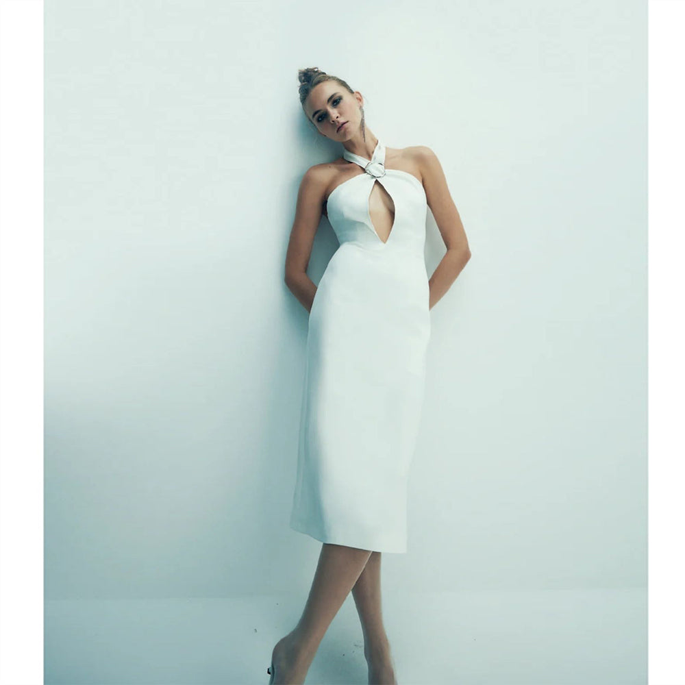 Women cloth shops offer stylish Viana Crepe Midi Dress crafted beautifully. Shop Now!