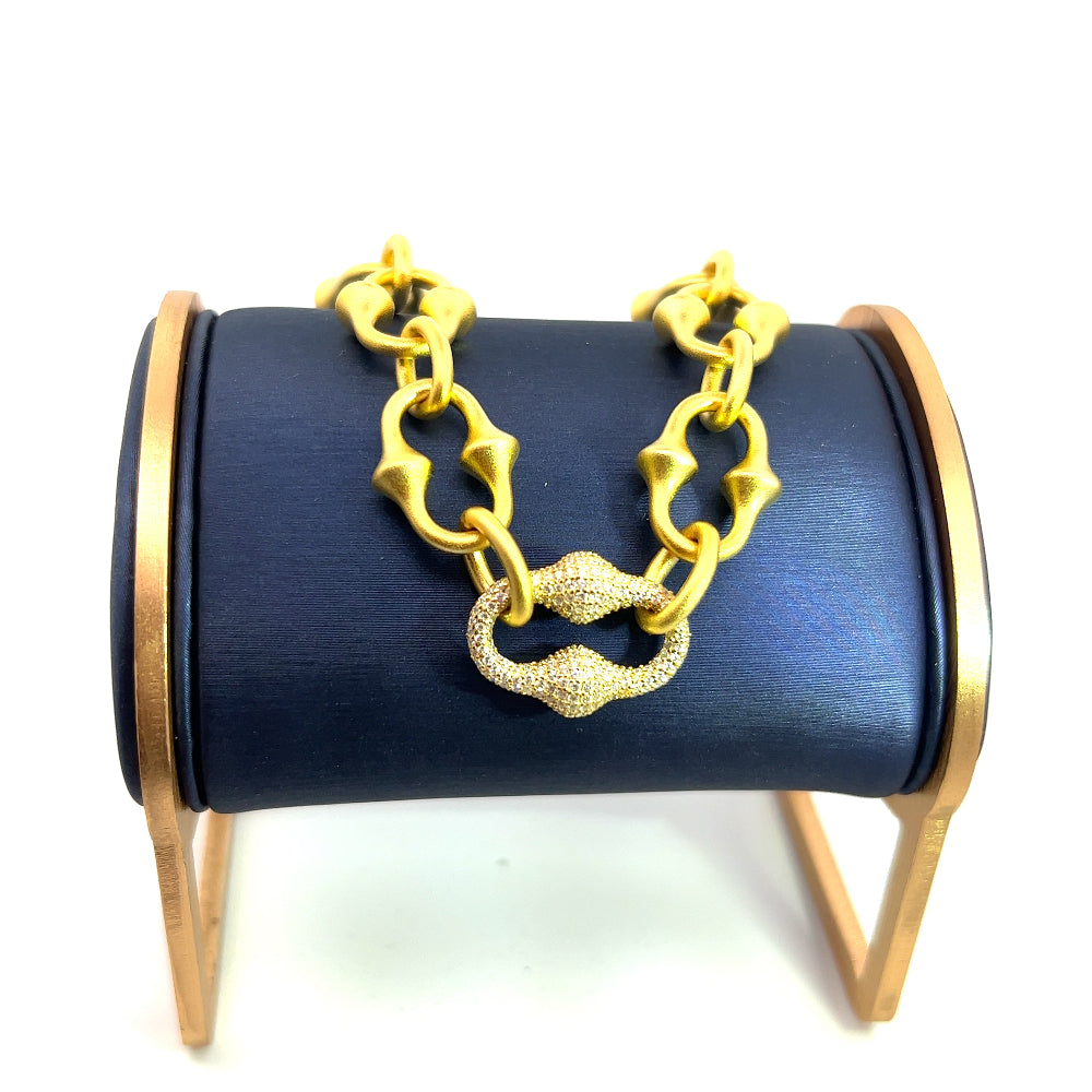 Sterling silver 18k gold-dipped Victorian link bracelet with intricate detailing and cubic zirconia accents for a polished timeless look. Shop premium jewelry online.