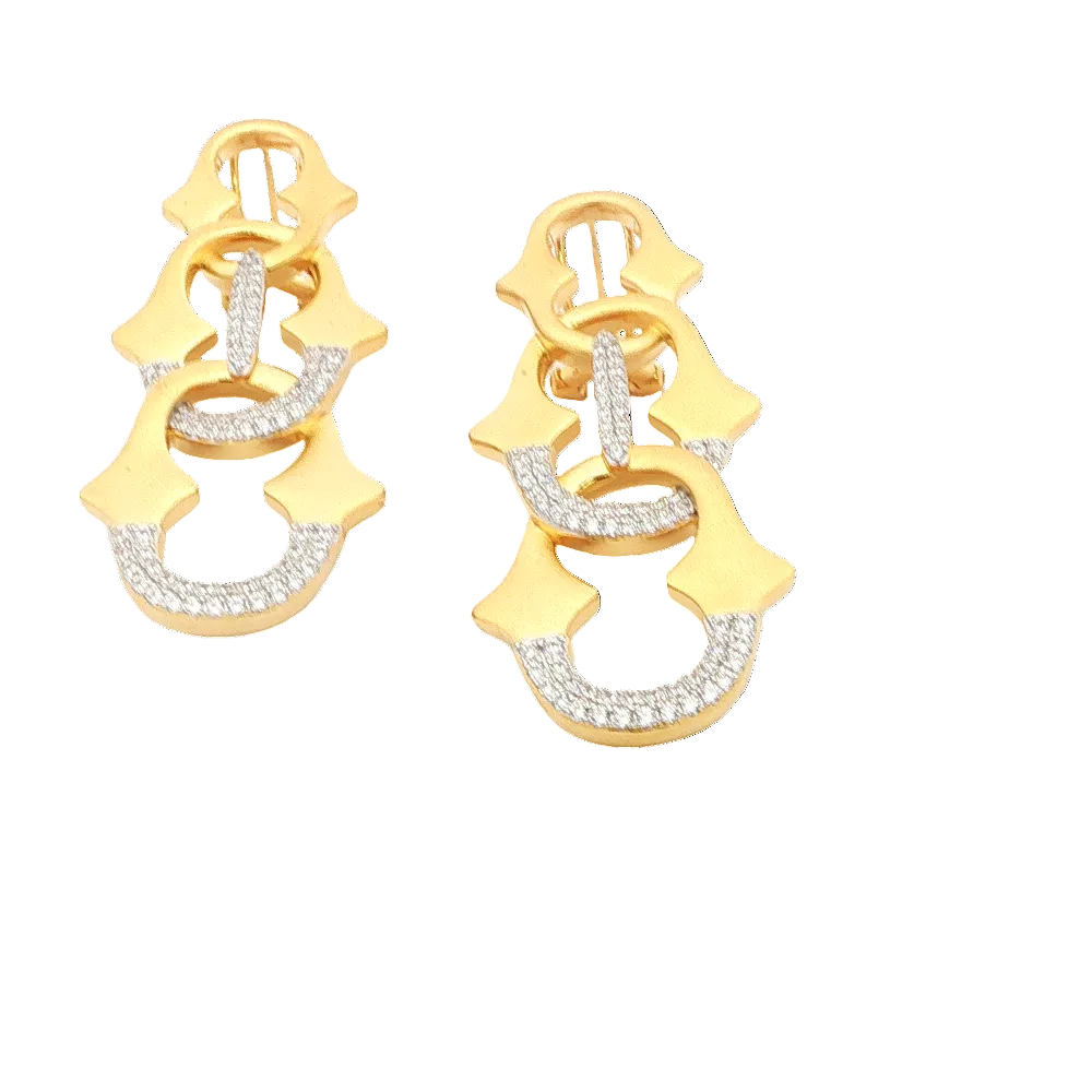 Shop online premium 18K gold Victorian link earrings with sparkling cubic zirconia stones.