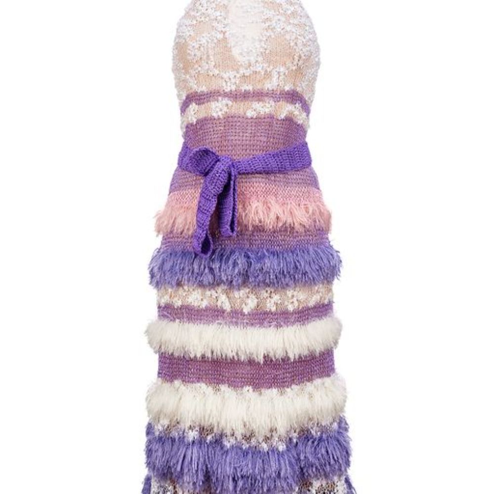 Violet multicolor handmade knit dress spun from high-quality yarn.