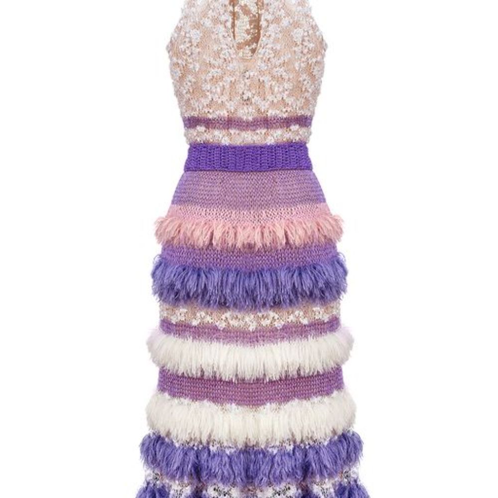 Violet multicolor handmade knit dress spun from high-quality yarn. 