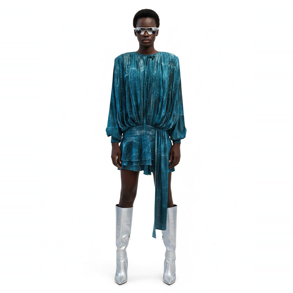Shop online from our exclusive website and discover the Whale Harmony Draped Eucalyptus Dress by Benedetti Life, crafted from TENCEL™ Lyocell for fluid elegance and sustainable luxury.
