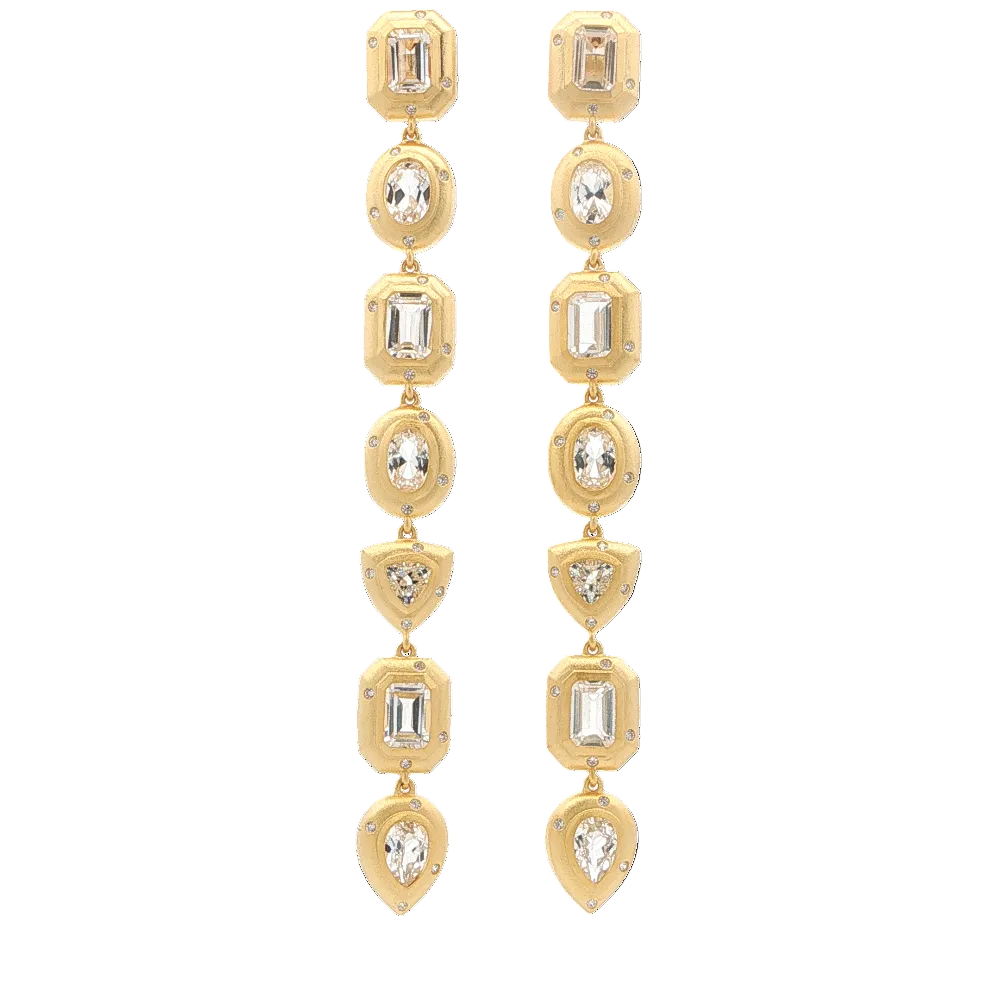 Shop online premium 18K gold shoulder duster earrings with white sapphire and CZ stones.
