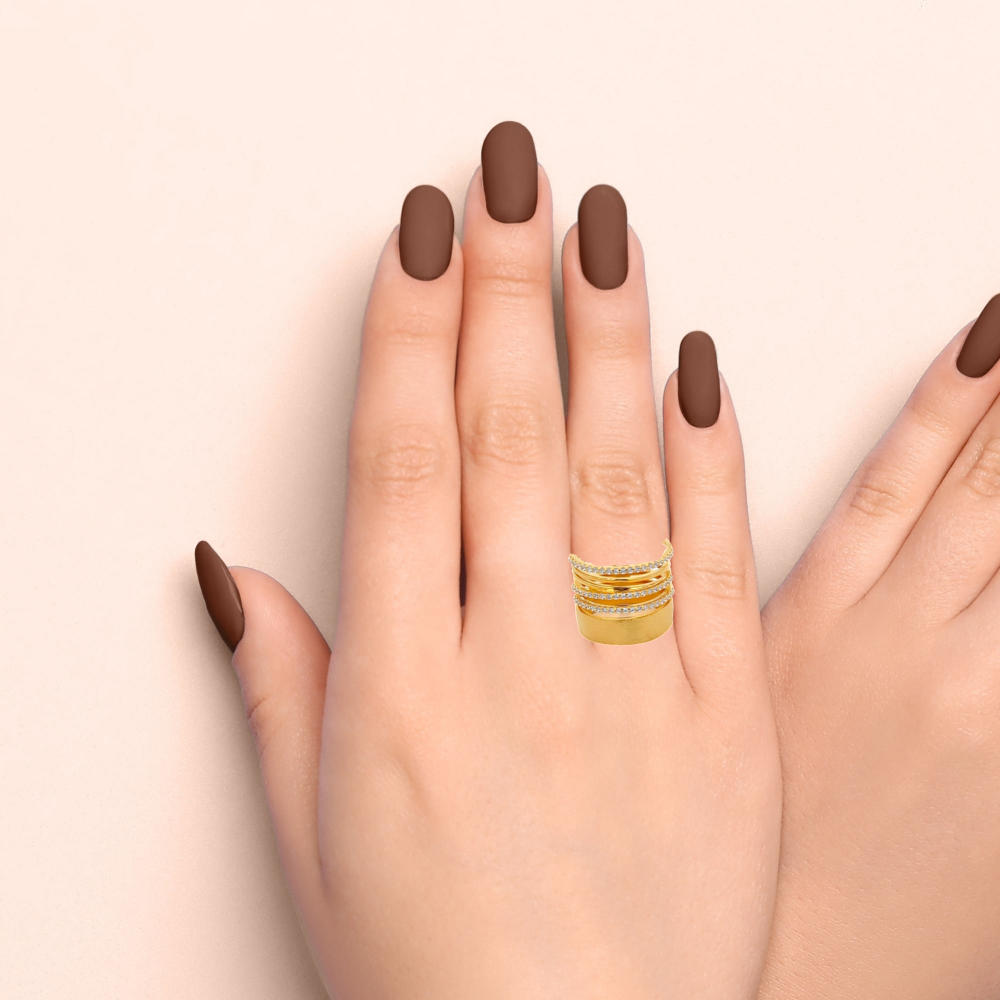 Shop online premium 18K gold-dipped sterling silver wrap ring with dazzling cubic zirconia rows.