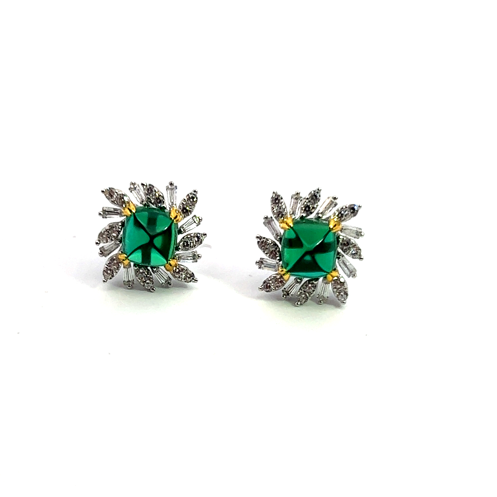 Shop online premium sterling silver emerald stud earrings with sparkling cubic zirconia stones.