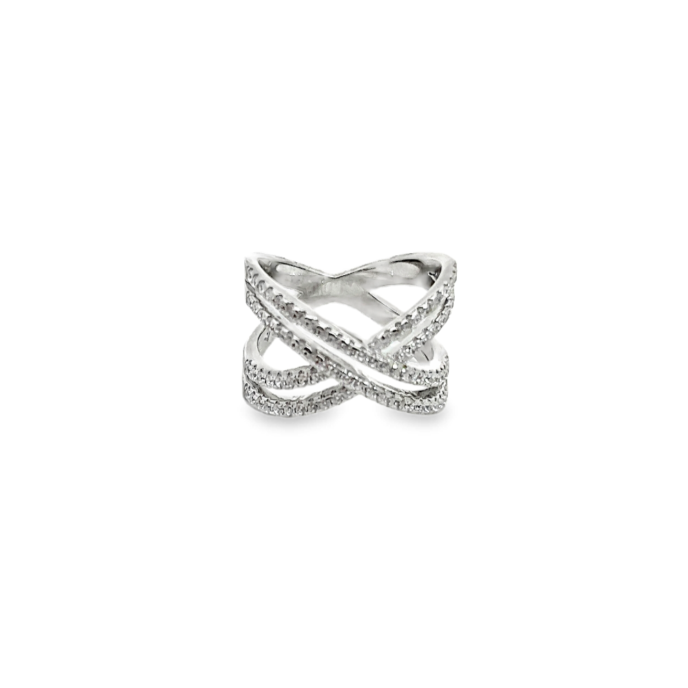 Shop online premium rhodium plated sterling silver ring with sparkling cubic zirconia stones.