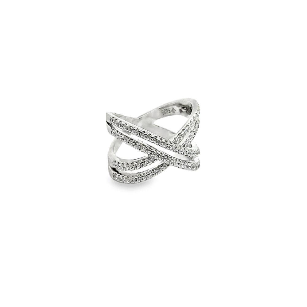 Shop online premium rhodium plated sterling silver ring with sparkling cubic zirconia stones.