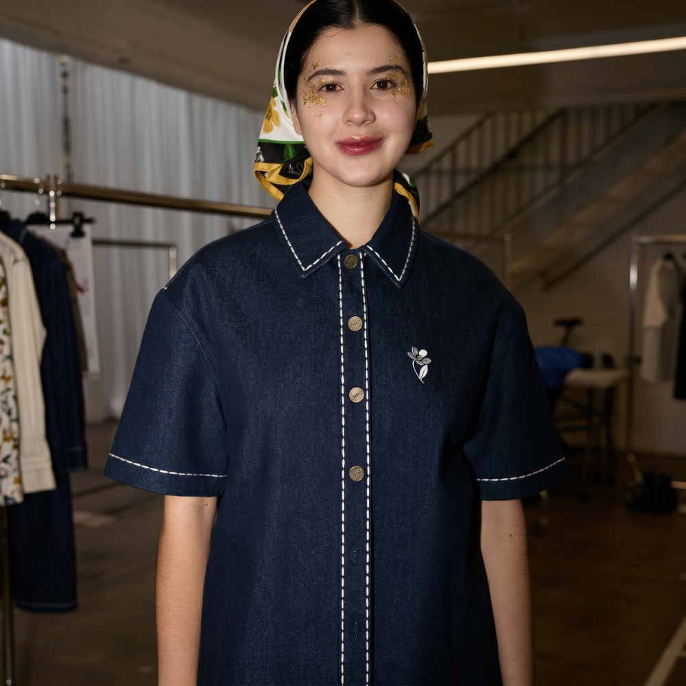 Fun, playful recycled denim shirt in vibrant blue. Designed to turn heads and spark joy. Shop premium styles online.